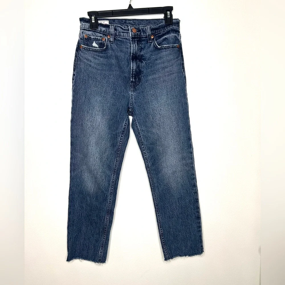 GAP Cheeky Straight Sky High Jeans Women's 28/6S Dark Wash Raw Hem Boho 80s 90s